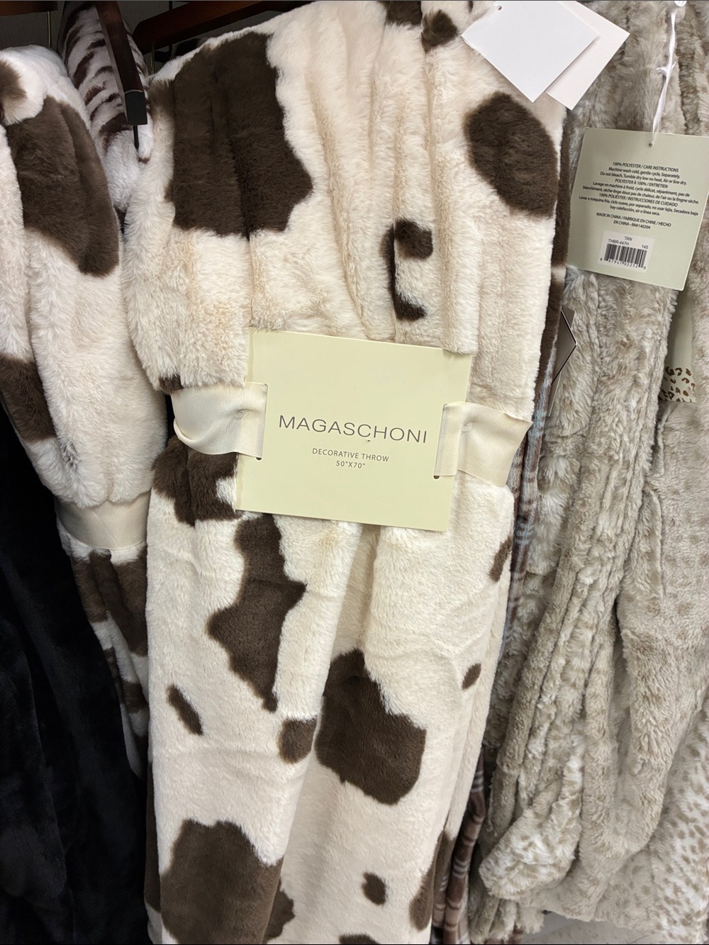 Magaschoni Cream and Brown Faux Fur Spot Throw